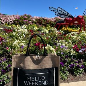 Black and Tan 'Hello Weekend' Tote Bag